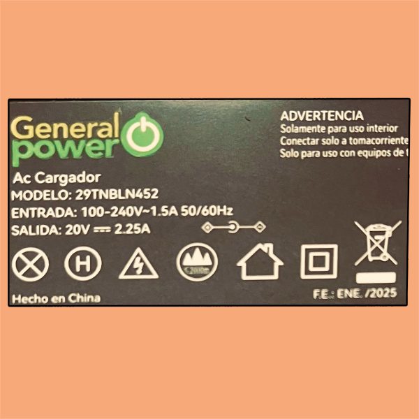 Cargador NTB 20.0V - 2.25A (4.0-1.7) - Imagen 2